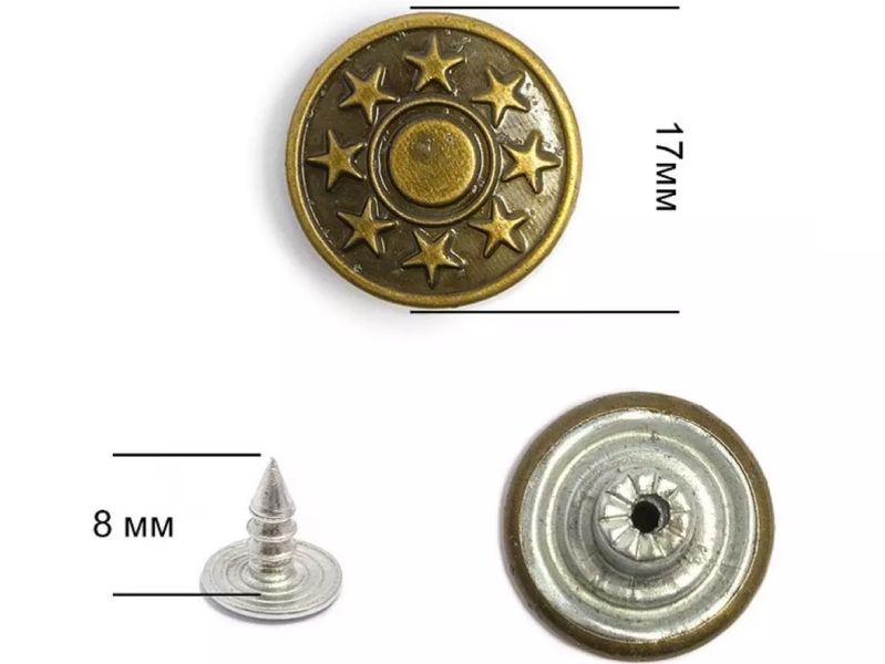 Гудзик для джинсів 17мм з малюнком Зірки (Антик) 1000 шт